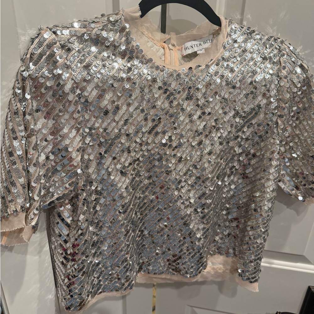 Hunter Bell Shimmering Silver Sequin Blouse